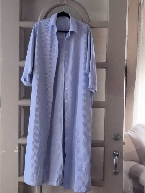Dresses & Skirts - Light Blue Pinstripe Button-Front Shirt Dress